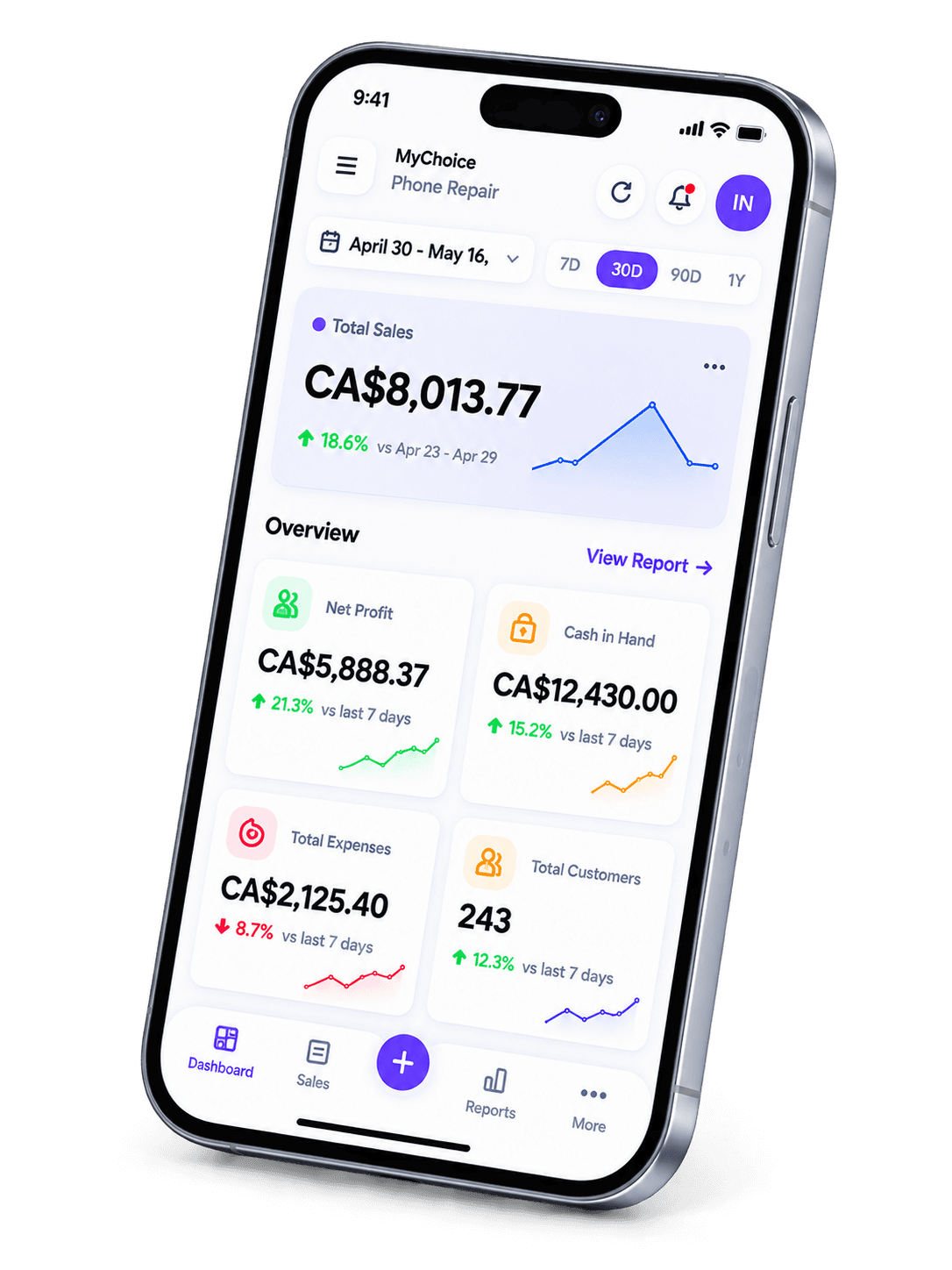 Clovemi mobile app dashboard